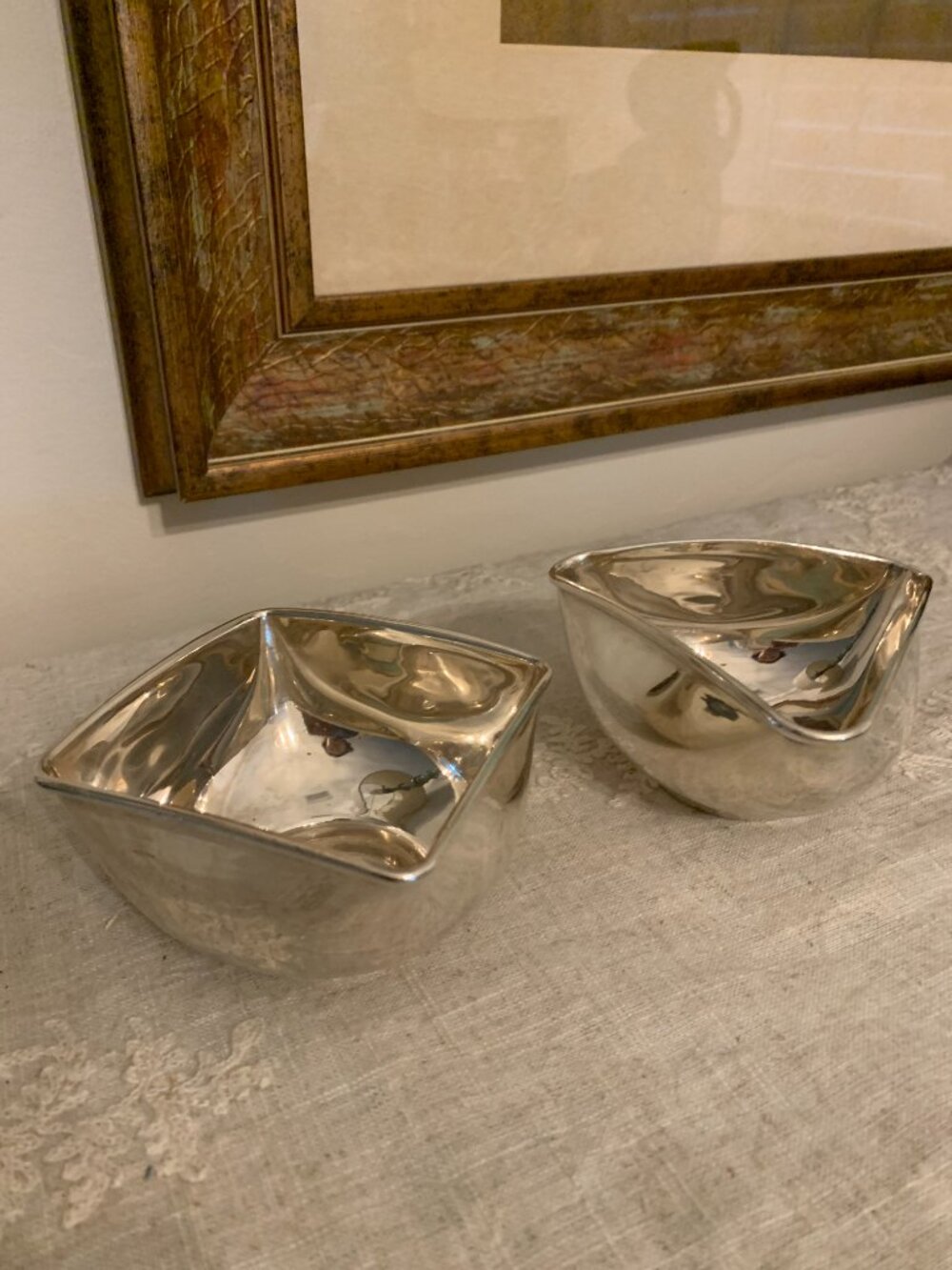 Silver Plate Nut/Candy/Trinket Bowls Set of 2 Square and Triangle Shaped